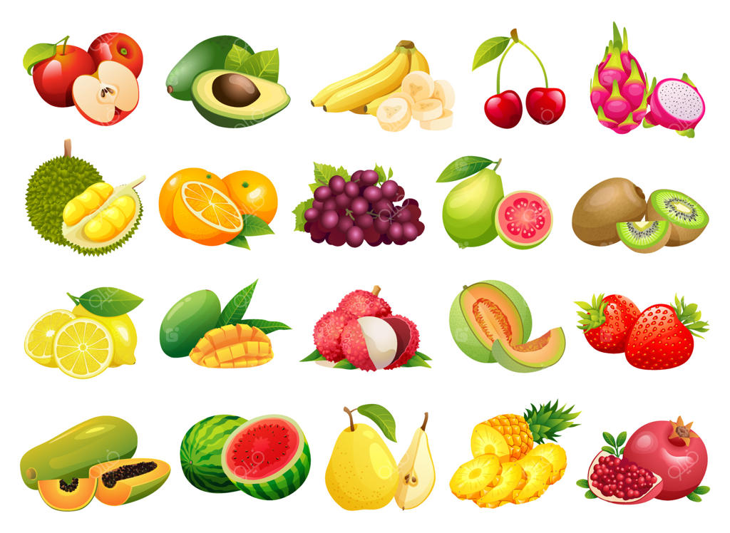 مجموعه‌ای از طرح‌های مختلف میوه‌ها