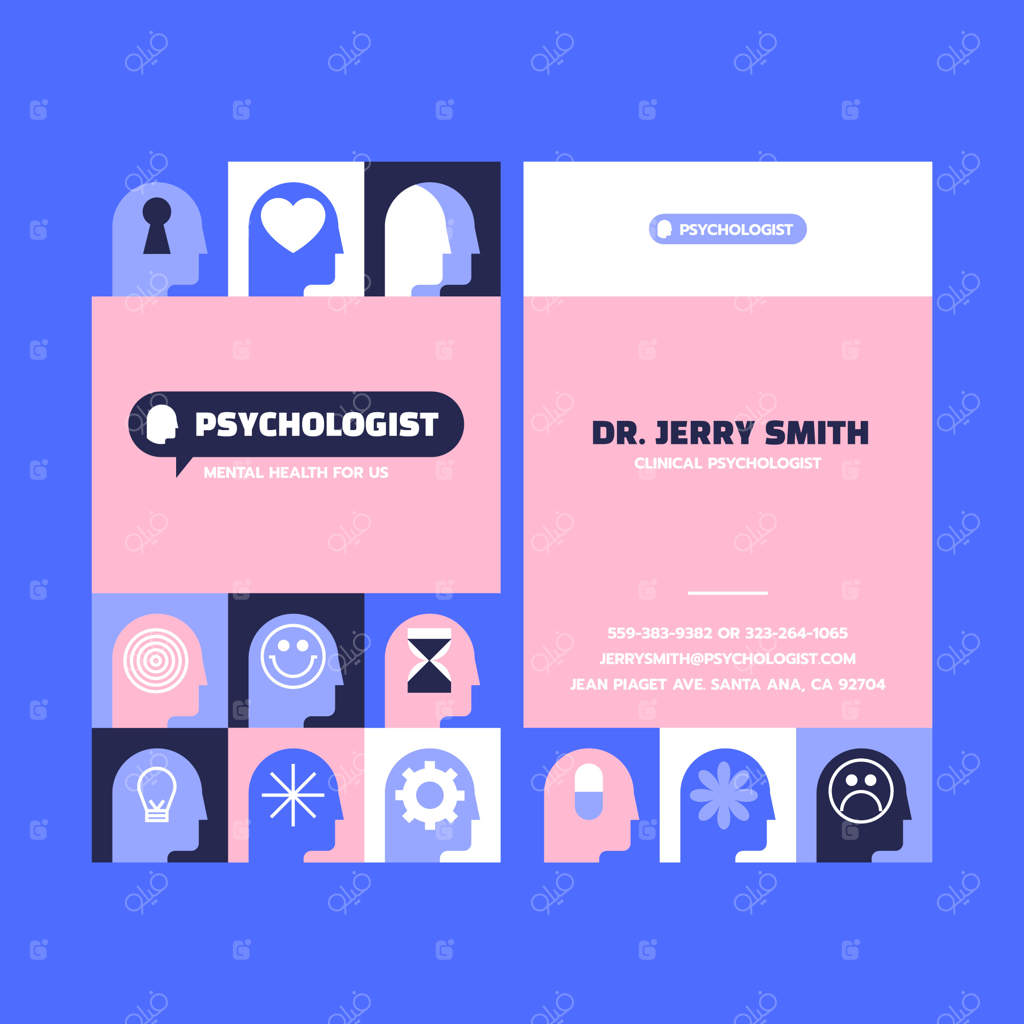 کارت ویزیت عمودی روانشناس با طراحی تخت