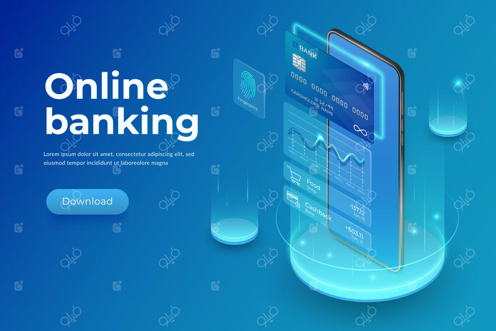 مفهوم اینترنت بانک با کارت اعتباری پلاستیکی و عناصر رابط گوشی هوشمند واقعی