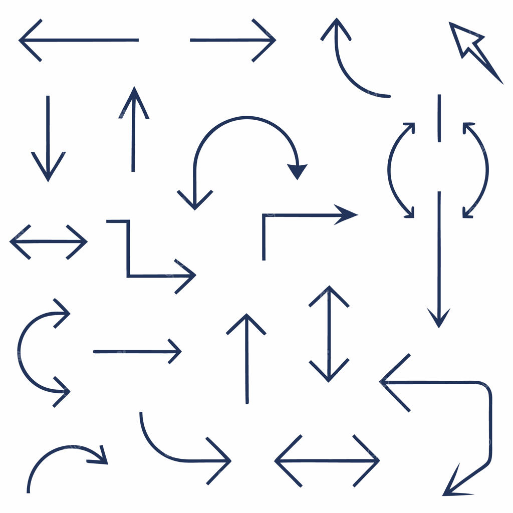 انواع فلش‌های جهت‌دار مستقیم و منحنی برای ناوبری و نمودارهای فرآیند