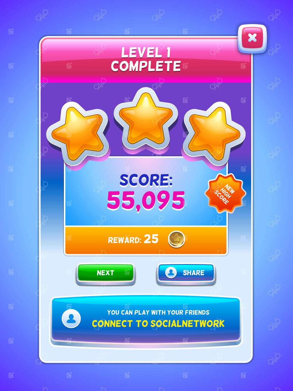 رابط کاربری بازی: صفحه پایان مرحله.