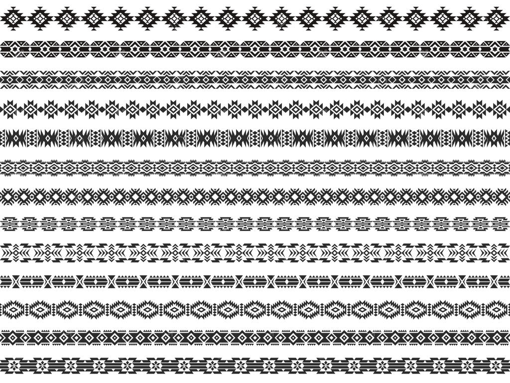 عناصر تزئینی و مرزبندی آزتکی، الگوهای هندسی سنتی مکزیکی با سبک قومی و بومی - مجموعه‌ای از طرح‌های بوهو و قاب‌ها به صورت وکتور جداگانه