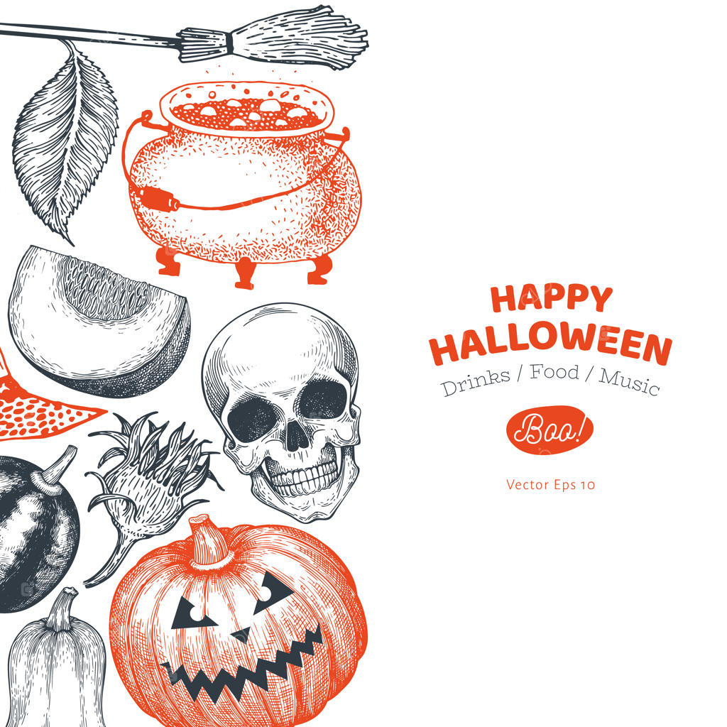 قالب بنر هالووین با طرح‌های دست‌کشیده