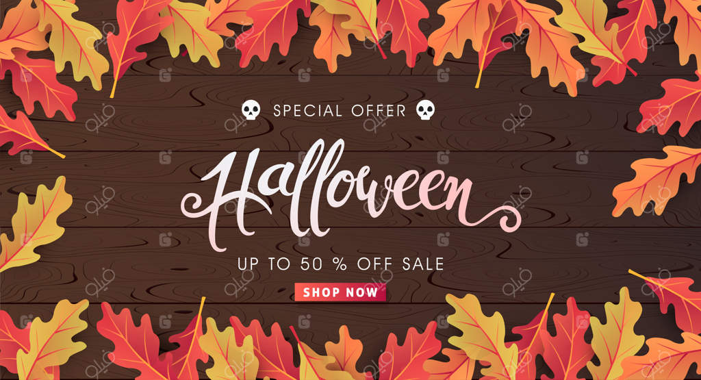 بنرهای فروش ویژه هالووین یا پس‌زمینه دعوت به جشن. خطاطی کلمه "هالووین"
