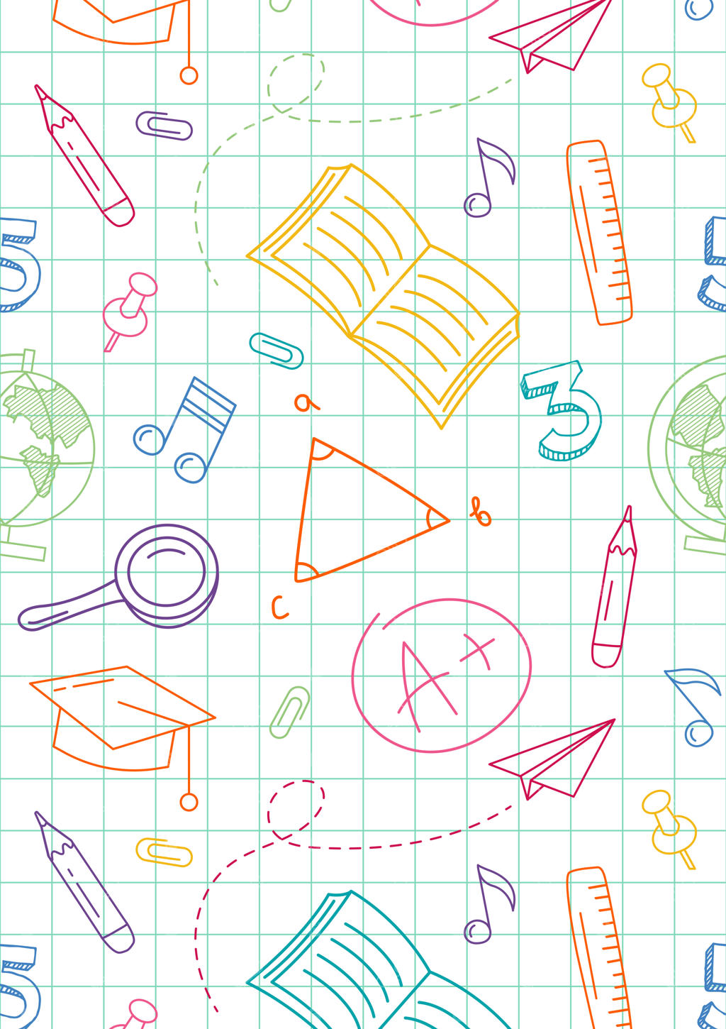 پوستر بازگشت به مدرسه با نقاشی‌های مدادی رنگارنگ روی برگه دفتر
