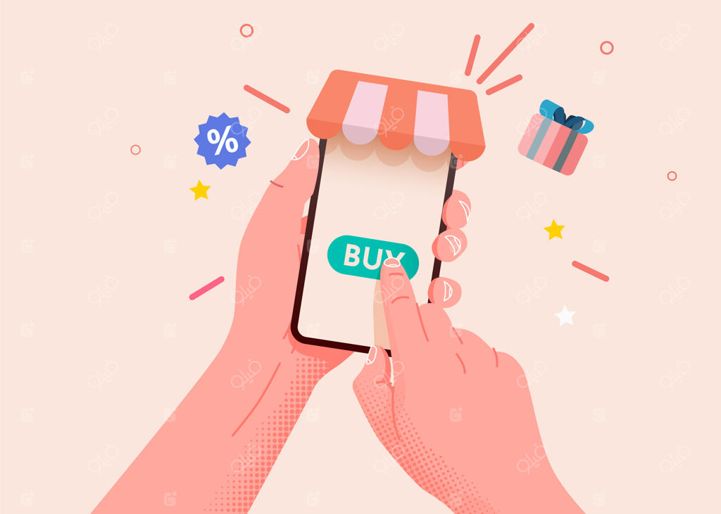 مفهوم خرید آنلاین با اپلیکیشن موبایل در دست