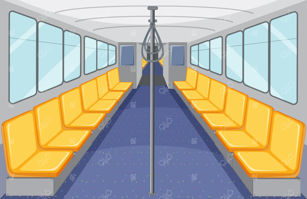 داخل قطار هوایی با صندلی‌های زرد خالی