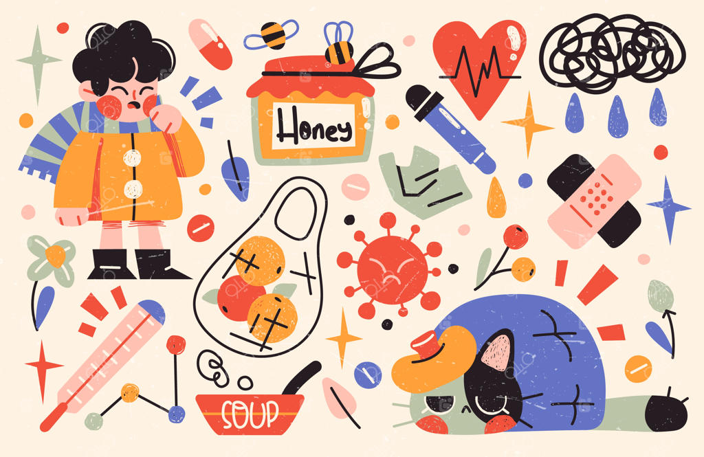 مفهوم بیماری ویروسی یا آنفلوآنزا: زنان و مردان جوانی که به ویروس مبتلا شده‌اند