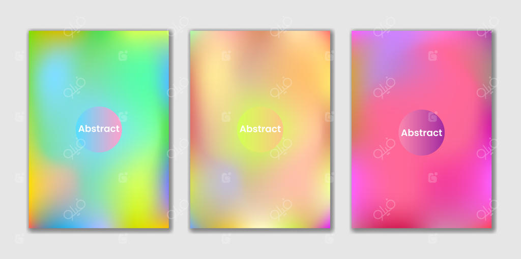 مجموعه طرح جلد با اشکال سیال و پس‌زمینه هولوگرافیک با گرادینت مایع