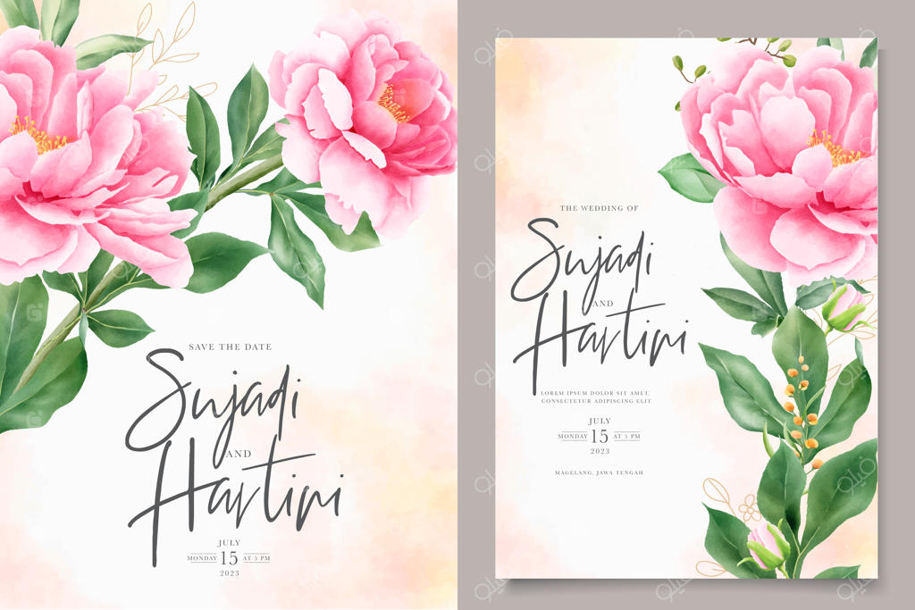 ست کارت دعوت عروسی با طراحی گل‌های صدتومانی آبرنگی و شیک