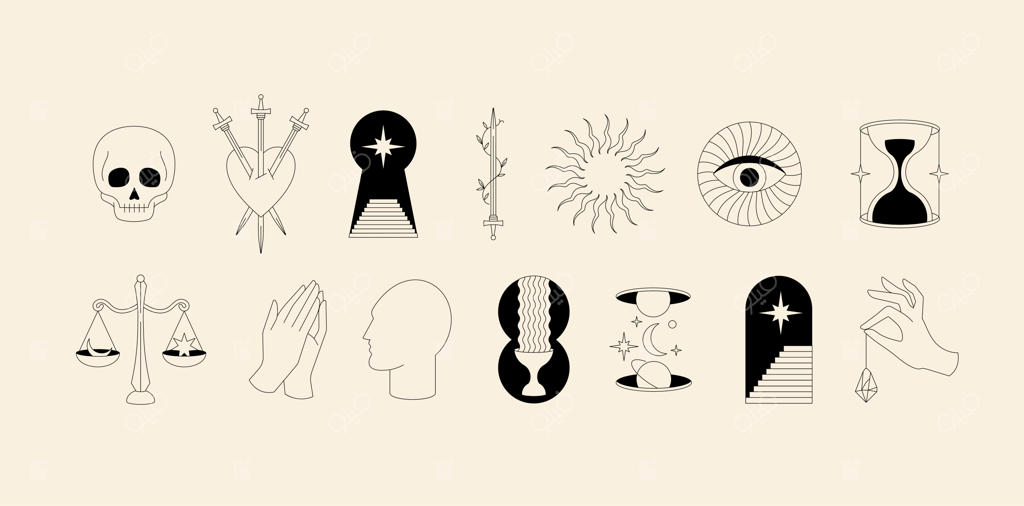 طرح وکتور: قالب‌های لوگو یا نمادهای اسرارآمیز و جادویی