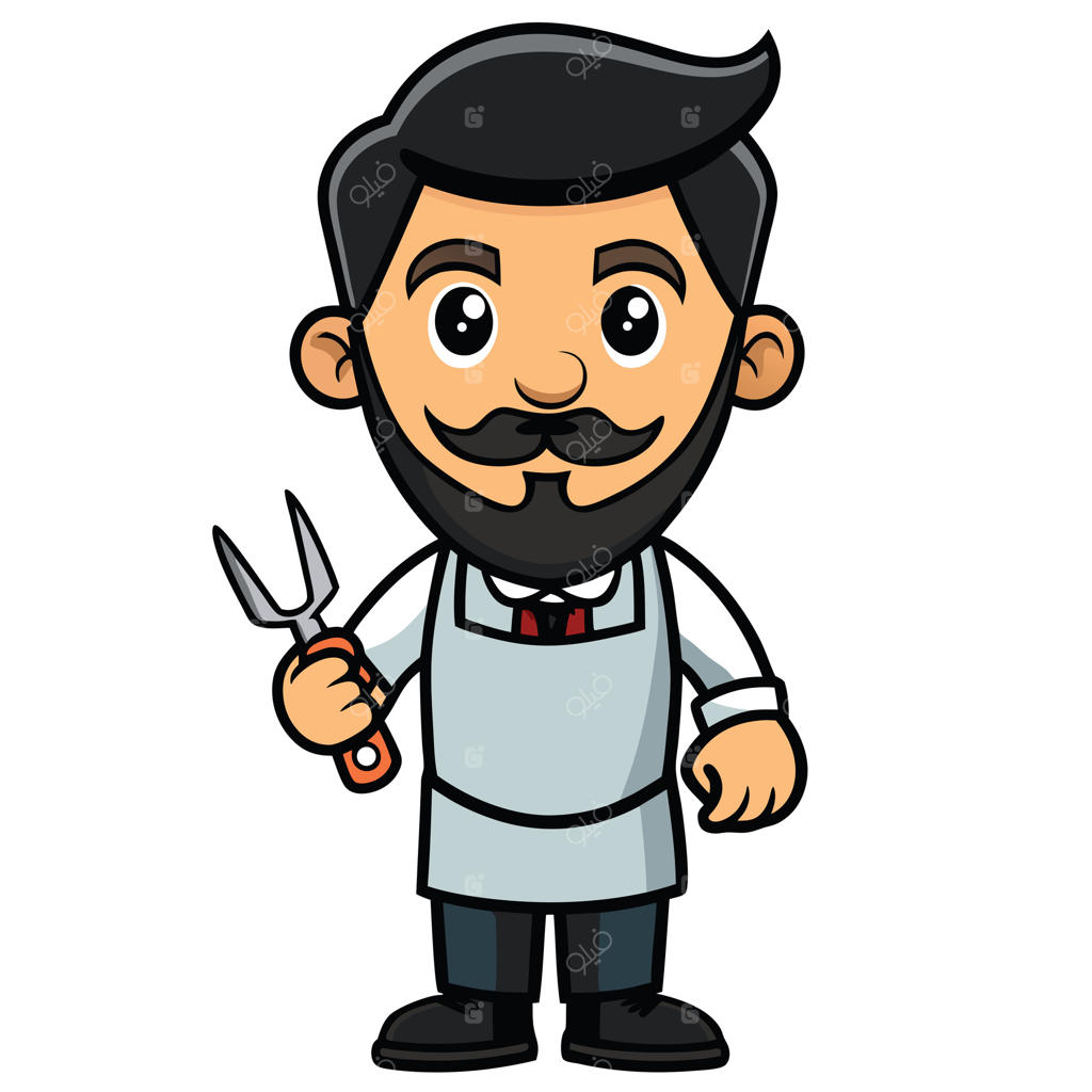 شخصیت کارتونی آرایشگر با قیچی - تصویر خدمات حرفه‌ای اصلاح و پیرایش