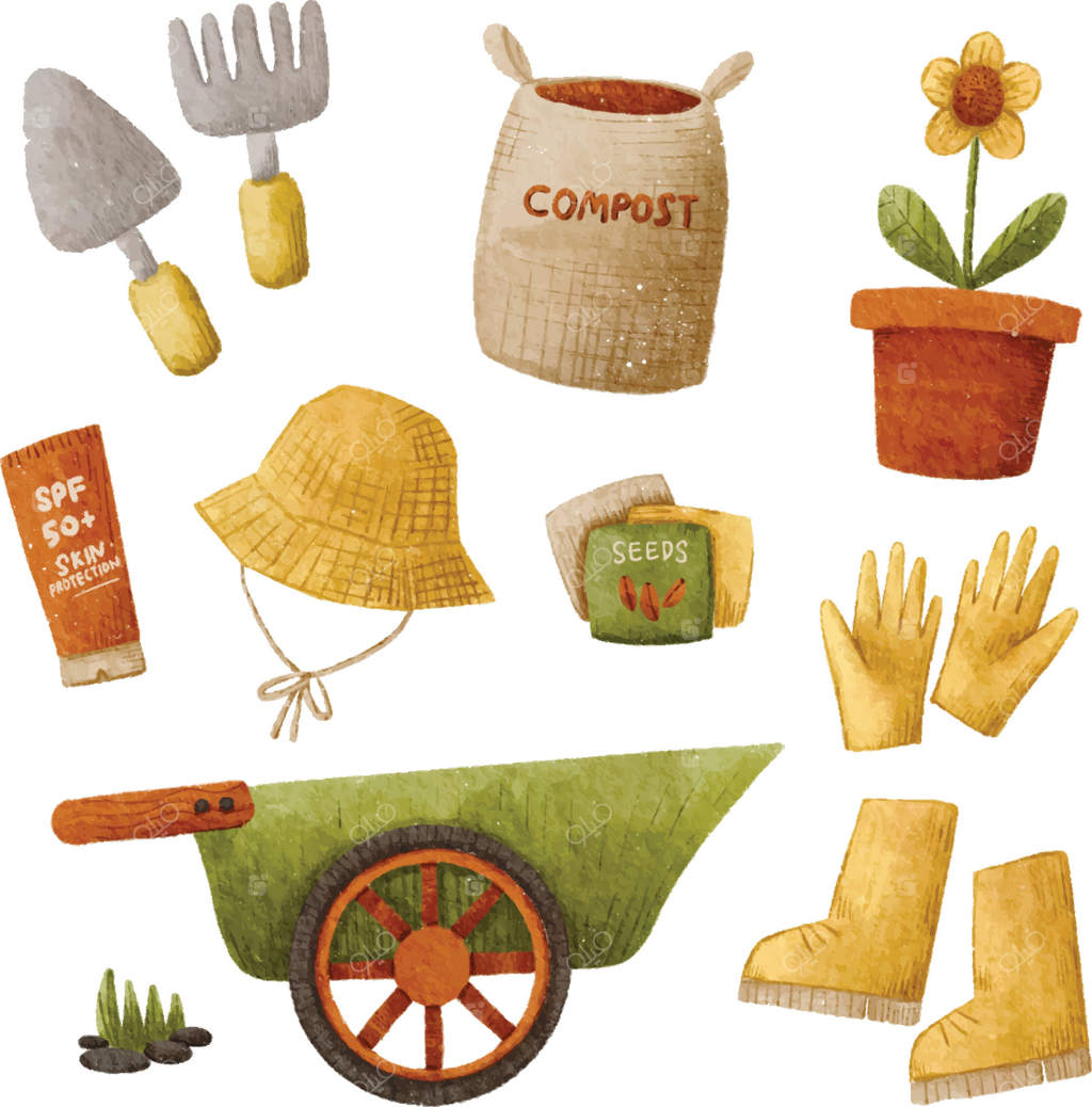 مجموعه ابزار باغبانی: تصویرسازی ابزارهای باغ و کشاورزی.