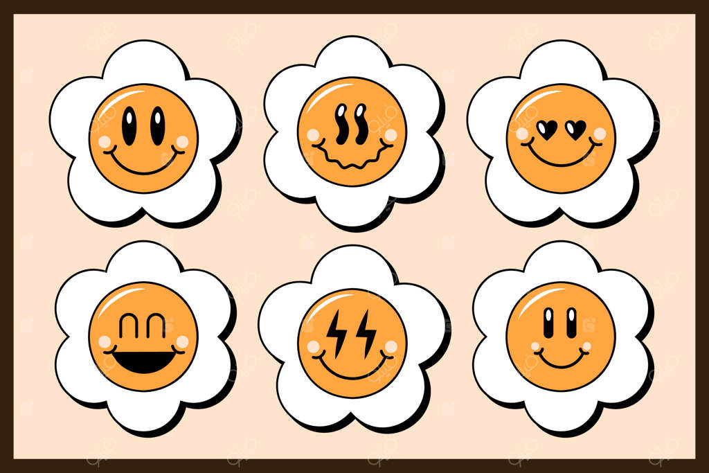 تصویرسازی ایموجی خندان رترو با طراحی فلت