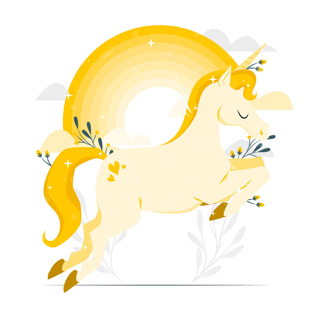 تصویر مفهومی اسب شاخدار با رنگین‌کمان