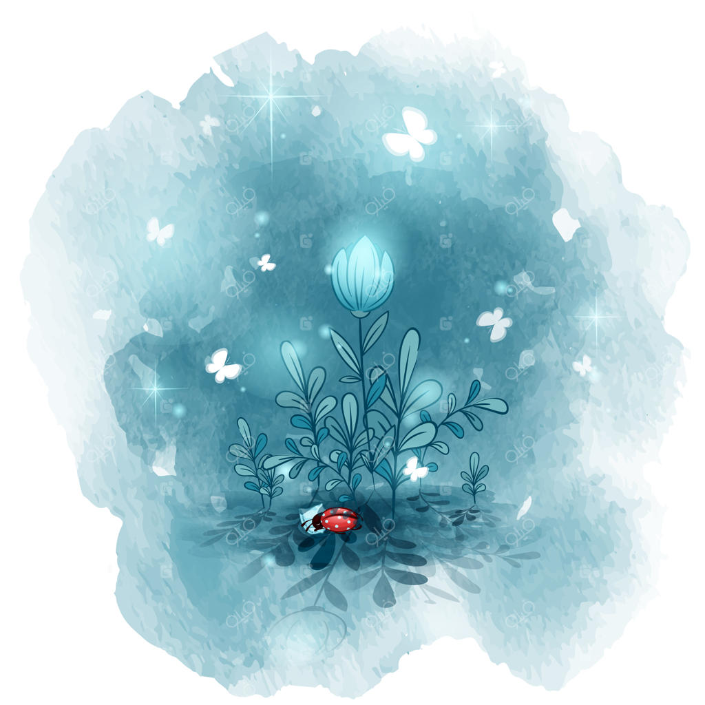 گل‌های وحشی شبانه و کفشدوزک کوچکی که زیر آن‌ها خوابیده؛ کارت پستال شب بخیر