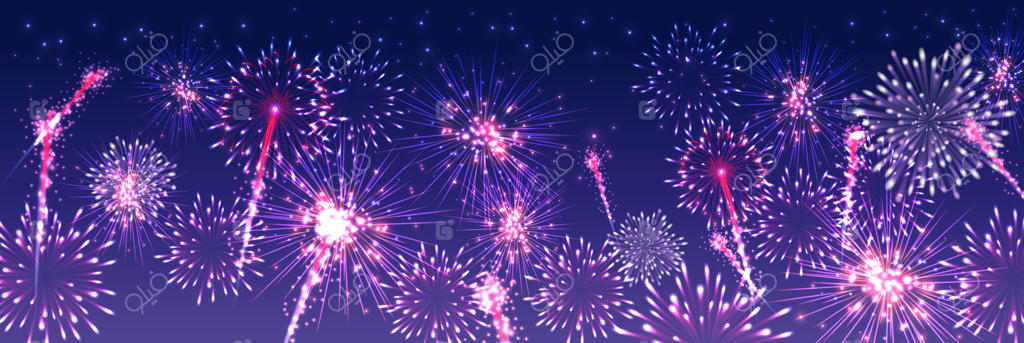 نمایش خیره‌کننده آتش‌بازی شبانه با رنگ‌های زنده، انفجارهای نورانی و فضایی تماشایی