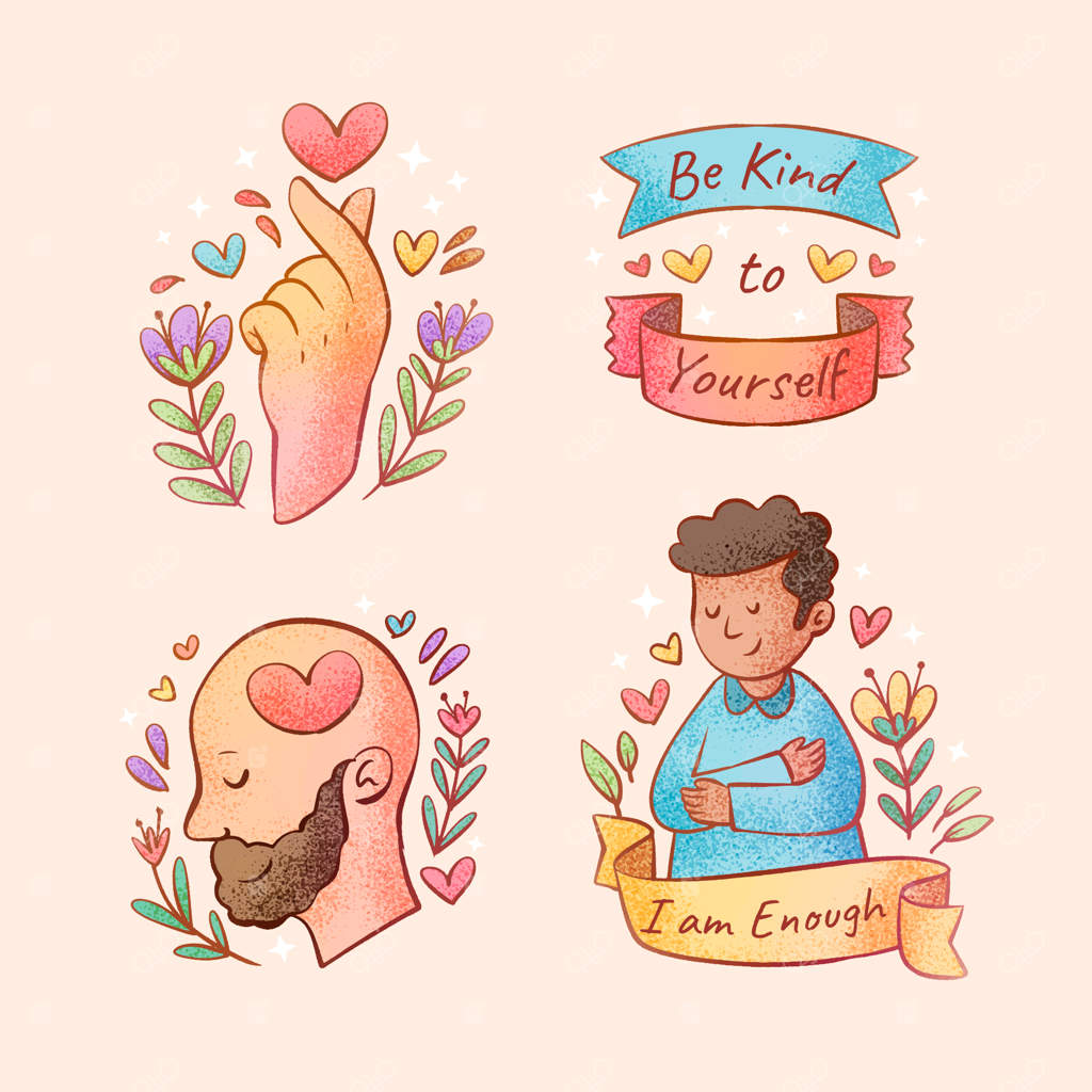 مجموعه برچسب‌های طراحی دستی برای عشق به خود