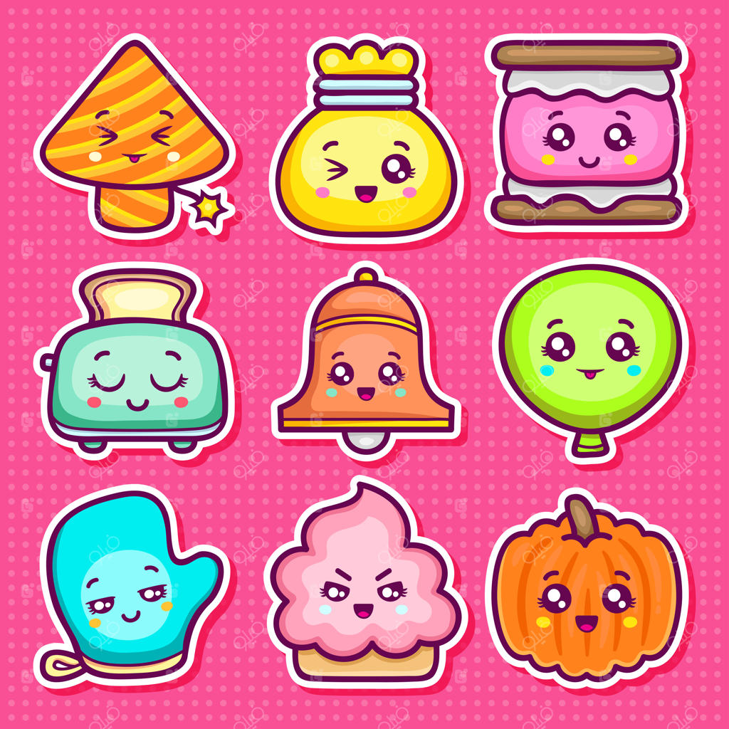 نمادهای بامزه استیکر برای رنگ‌آمیزی به سبک دودل دستی رسم شده‌اند