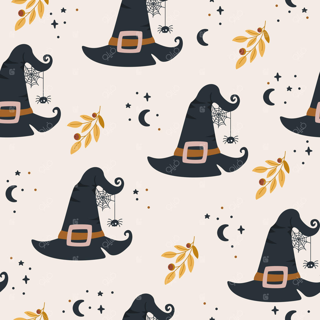 الگوی یکپارچه برای هالووین: پس‌زمینه ترسناک با هیولاها، کدو تنبل‌ها و نوشته‌ها.