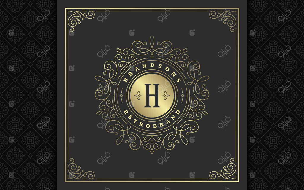 طراحی لوگو مونوگرام وینتیج با تزیینات ظریف و هنر خطی به سبک ویکتوریایی