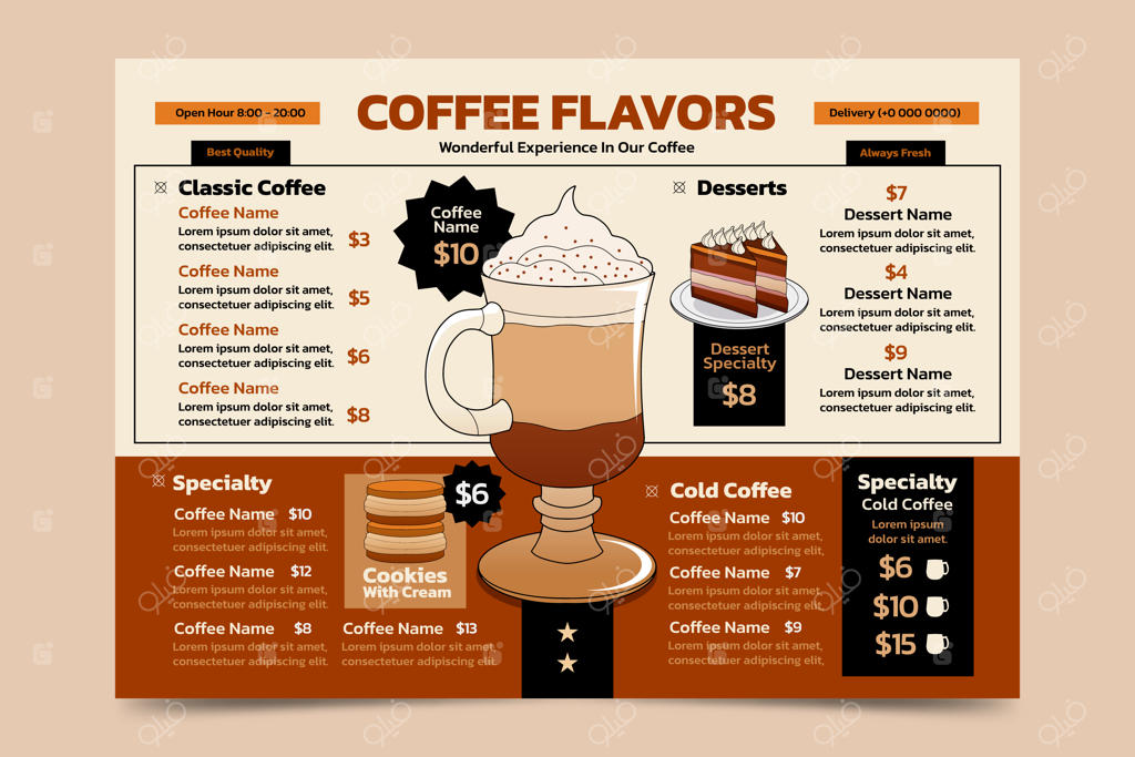 قالب منوی طراحی شده با دست