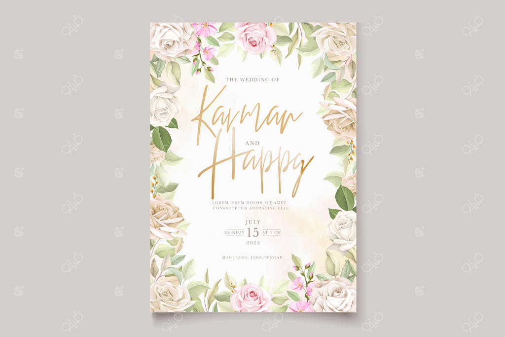 ست کارت دعوت عروسی با طراحی دست گل‌ها و برگ‌های زیبا