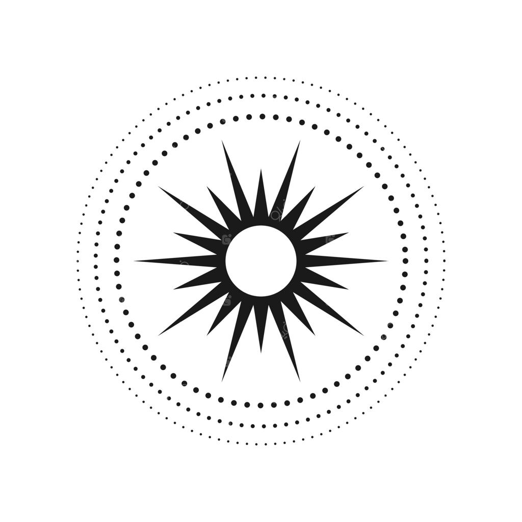 تصویرسازی انتزاعی خورشید آسمانی: نماد عرفانی به سبک بوهمی. اشعه‌های خورشید جادویی، طلسم کهن، قبیله‌ای، بوهویی، طرحی برای تاتو، چاپ هنری، تاروت