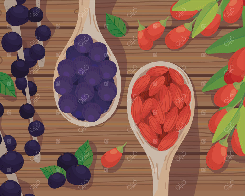 میوه‌ها در قاشق‌ها