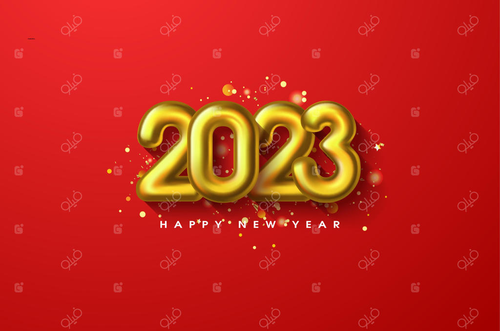 سال نو ۲۰۲۳ مبارک با اعداد بادکنکی روی‌ هم.