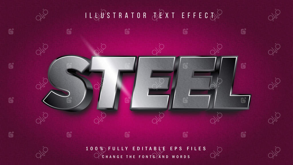 طراحی تایپوگرافی با افکت متن سه‌بعدی فولادی