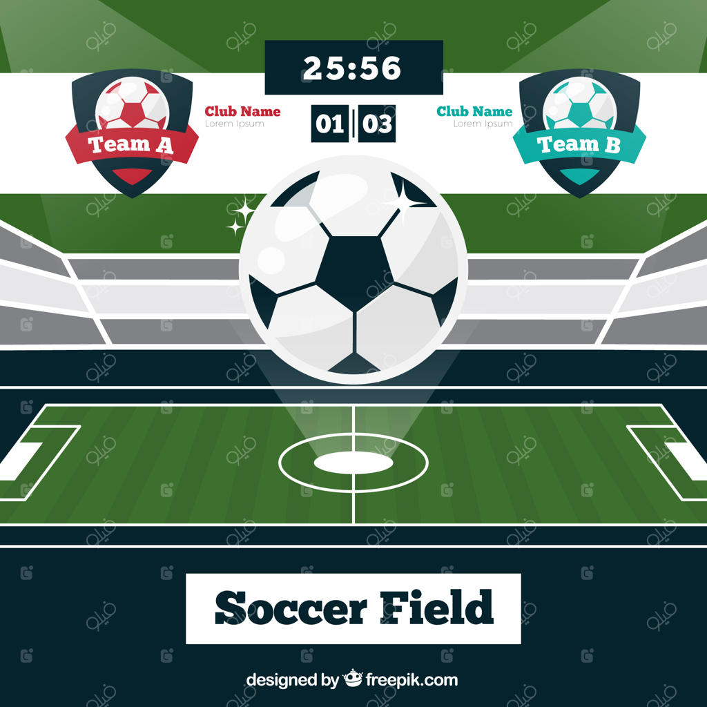 پس‌زمینه زمین فوتبال با تابلوی امتیازات