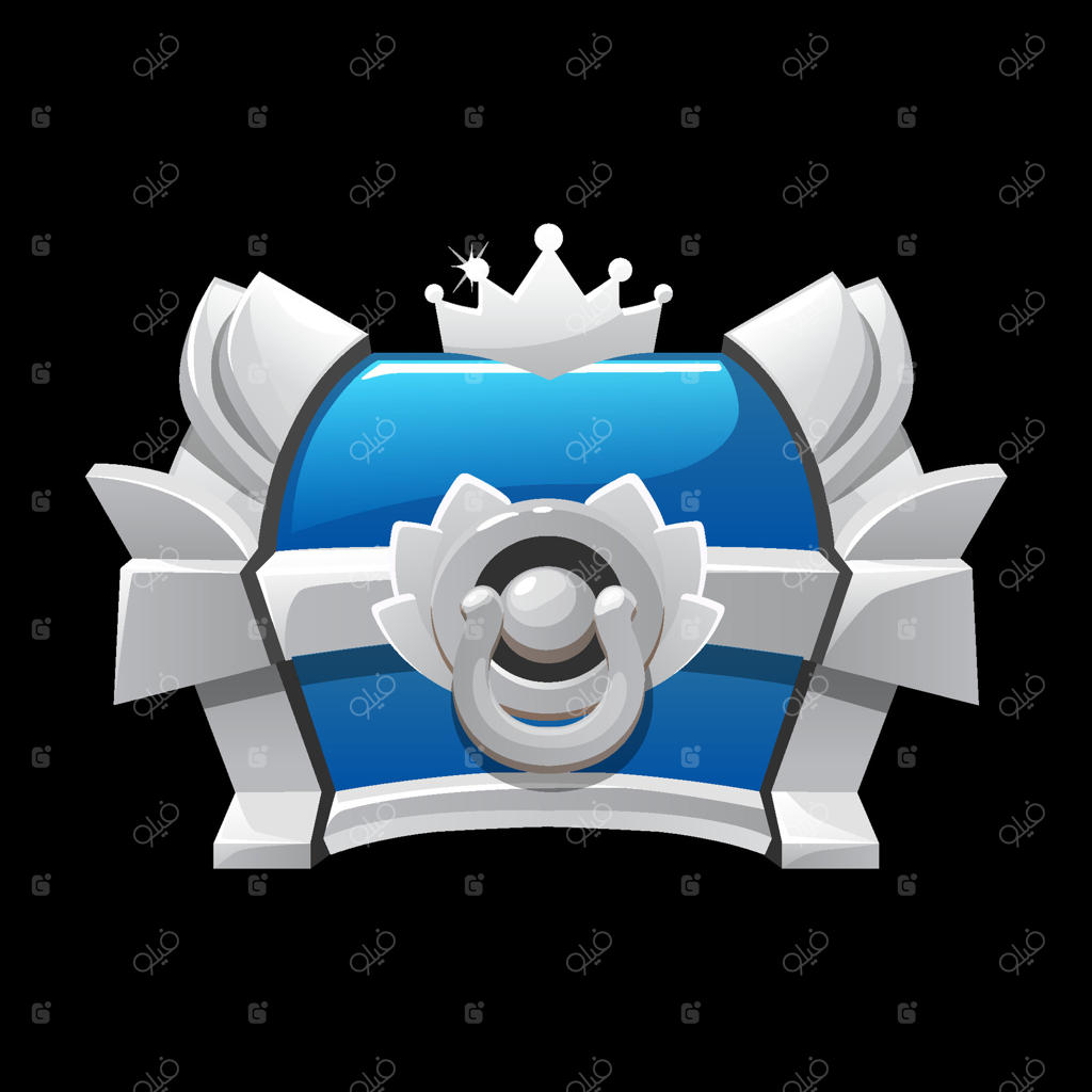 تصویر صندوقچه گنج نقره‌ای و آبی، جعبه دزدان دریایی. هدیه موفقیت در بازی، صندوقچه عتیقه، پاداش برنده شدن در رابط کاربری. صندوق قدیمی.