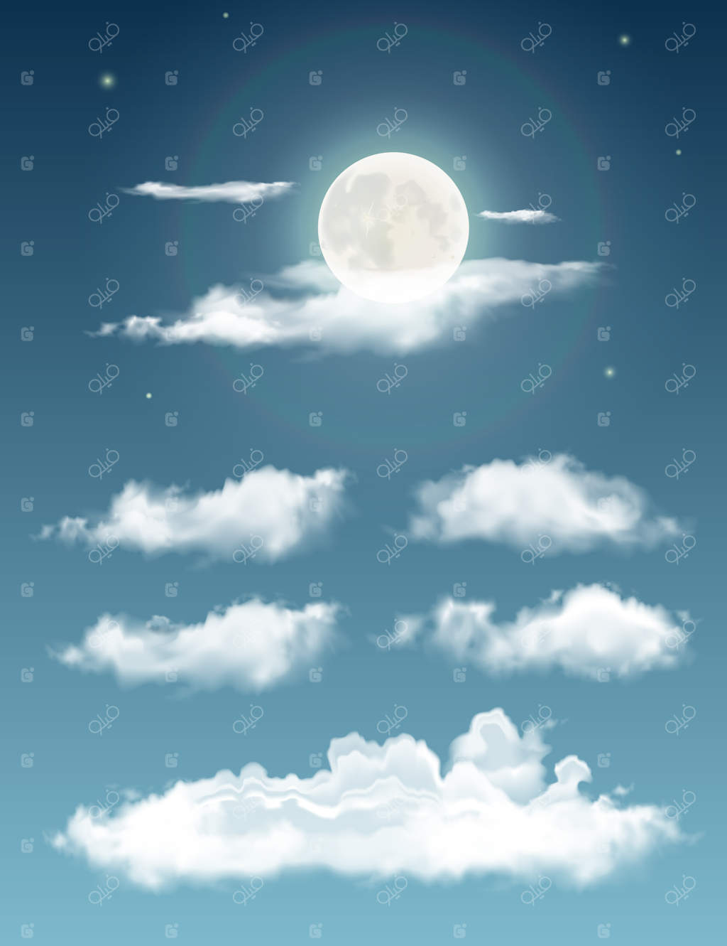 ابرهای شفاف و واقعی در شب