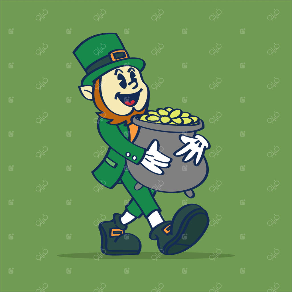 طرح دستی یک لپرکان با دیگ طلای وکتوری.