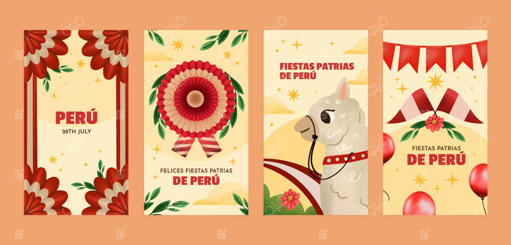 مجموعه استوری‌های اینستاگرام با موضوع جشن‌های ملی پرو به سبک آبرنگی