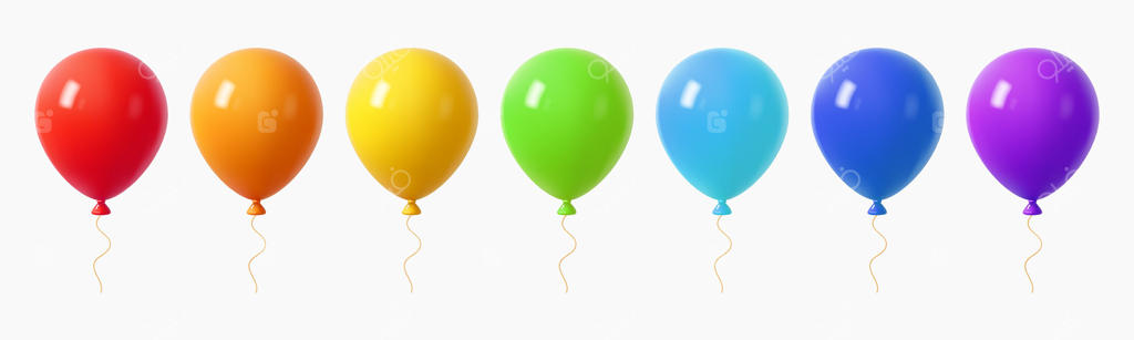 ردیفی از بادکنک‌های رنگین‌کمانی سه‌بعدی برای طراحی جشن