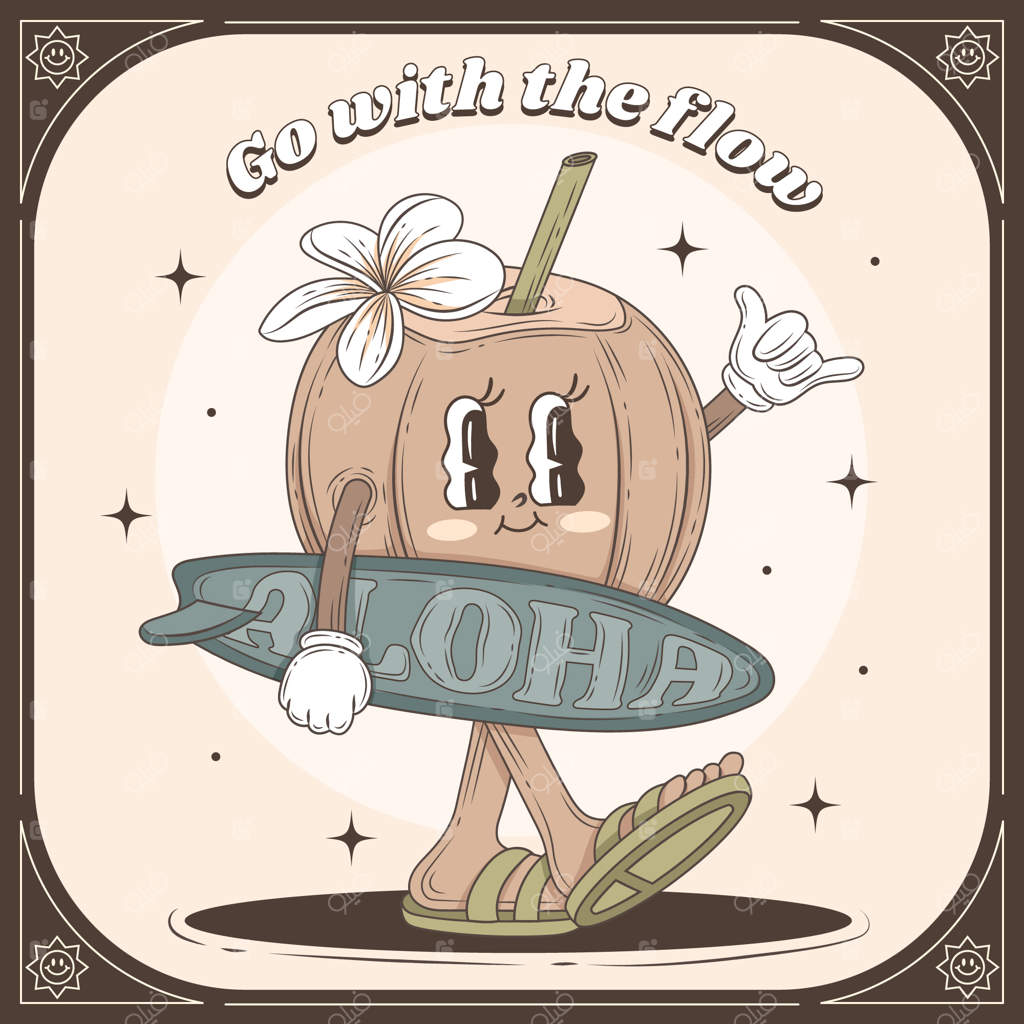 تصویر کارتونی وینتیج و دست‌کشیده روز جهانی موج‌سواری