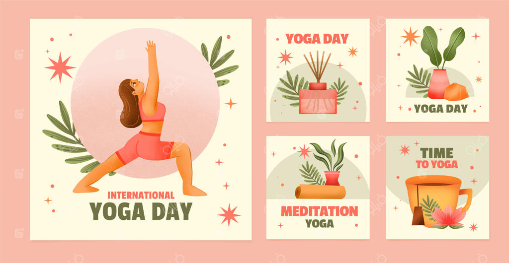مجموعه پست‌های اینستاگرام با طراحی آبرنگ برای روز جهانی یوگا