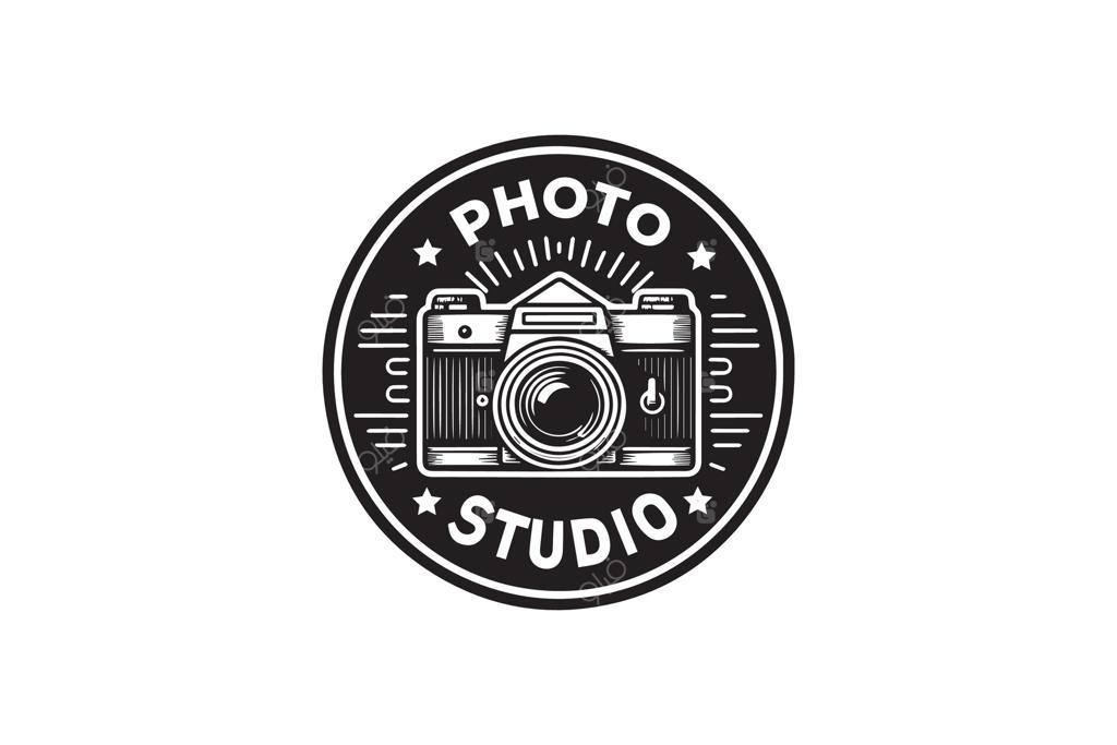 دوربین کلاسیک سیاه و سفید لوگوی استودیو عکاسی
