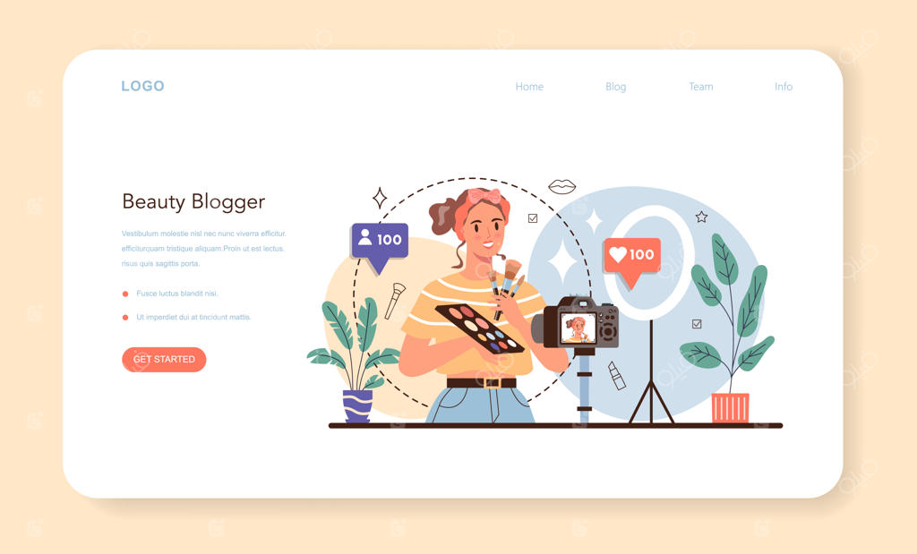 بنر یا صفحه فرود وبلاگ زیبایی ویدیویی برای سلبریتی اینترنتی