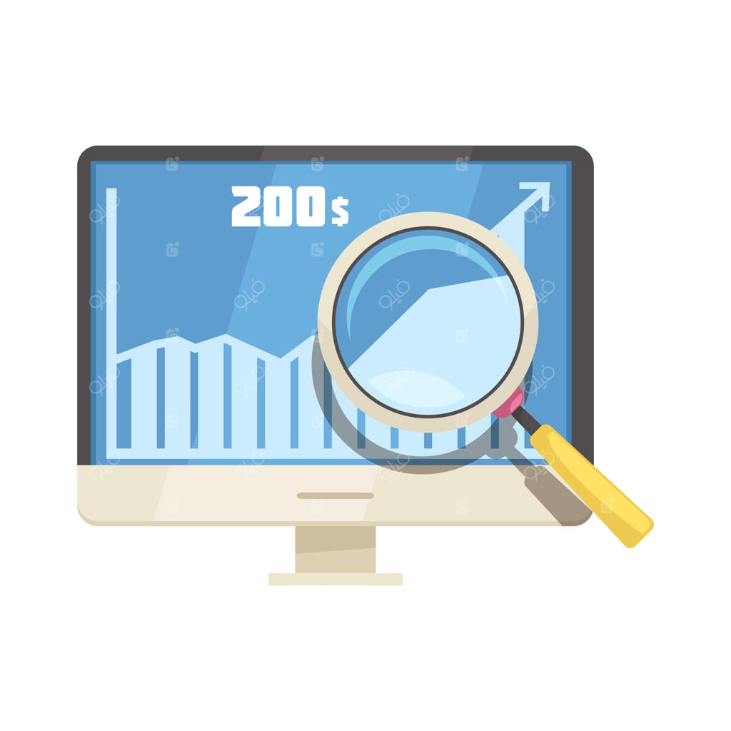 ترکیب بانکداری موبایل آنلاین با تصویر جداگانه از کامپیوتر رومیزی و ذره‌بین - تصویر برداری