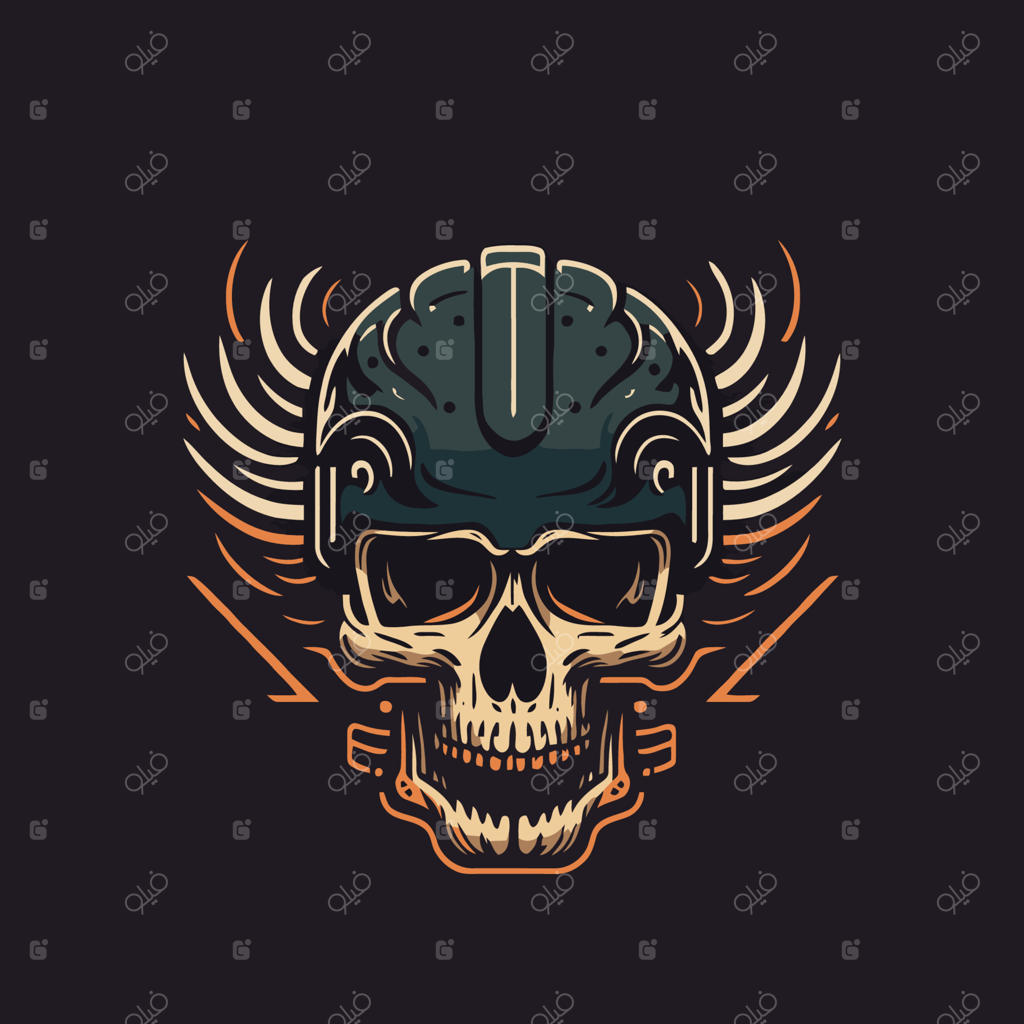 جمجمه با کلاه کاسکت رترو و استایل موتورسواری وینتیج و کاستوم