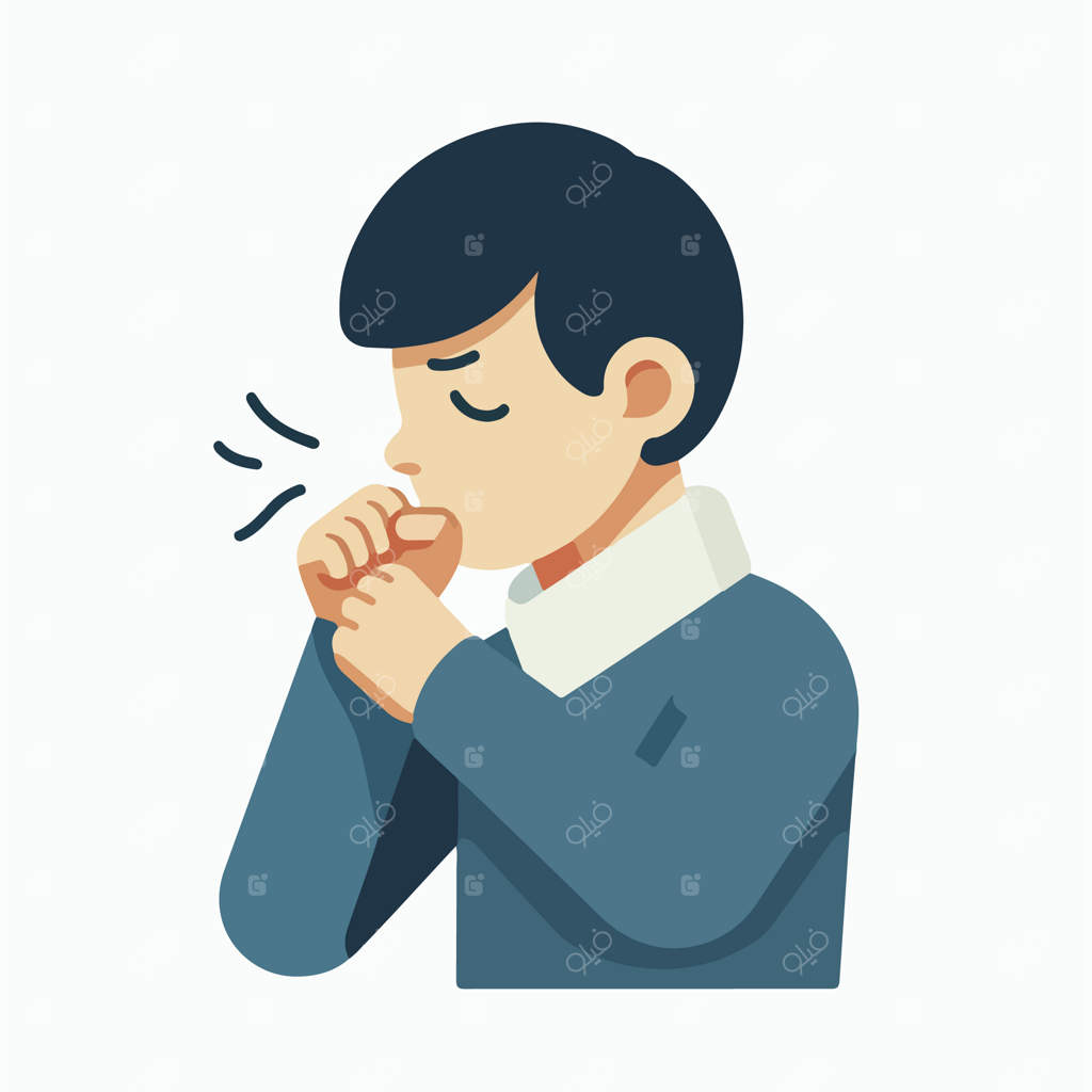 تصویر وکتوری نوجوان در حال سرفه در سبک طراحی تخت