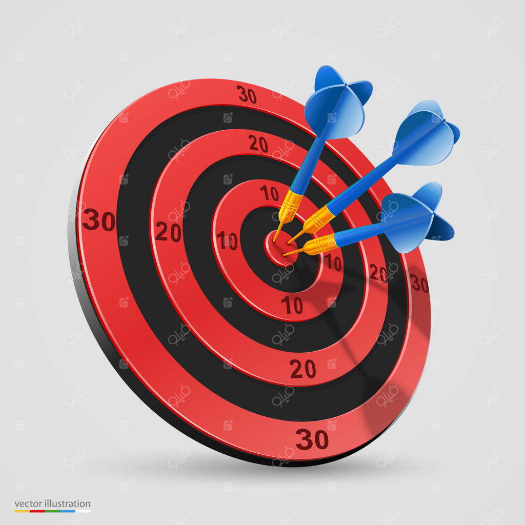 هدف با دارت، آیکون سه‌بعدی هدف. تصویر برداری