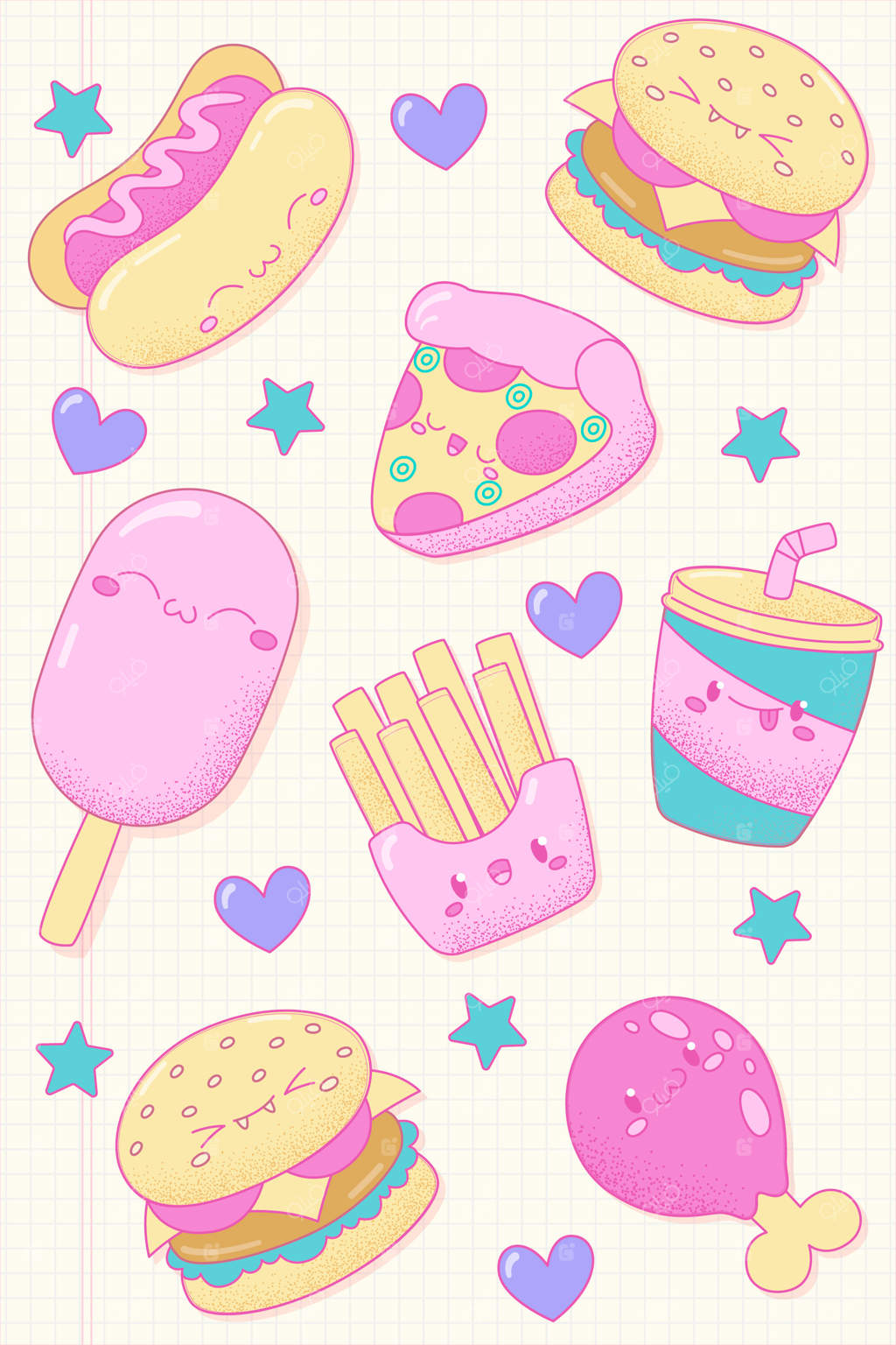 کاغذ دیواری عمودی با طرح دست‌کشیده به سبک کاوایی