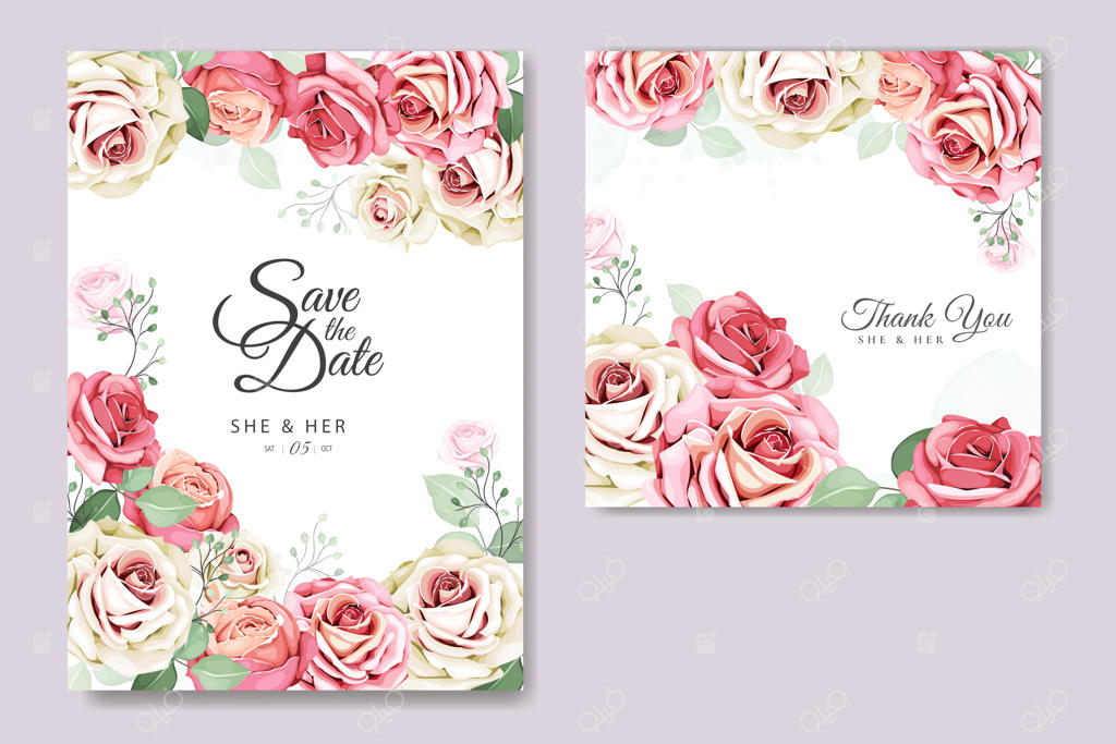 قالب کارت دعوت با طرح گل و برگ‌ها