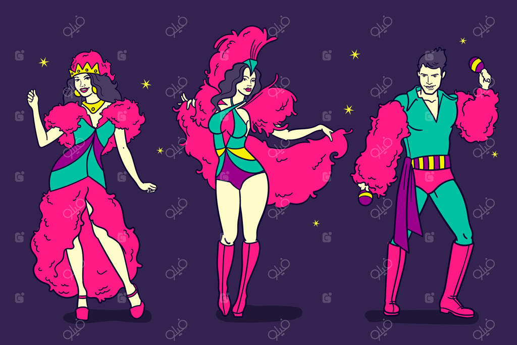 مجموعه شخصیت‌های کارناوال ونیزی به صورت دست‌کشیده