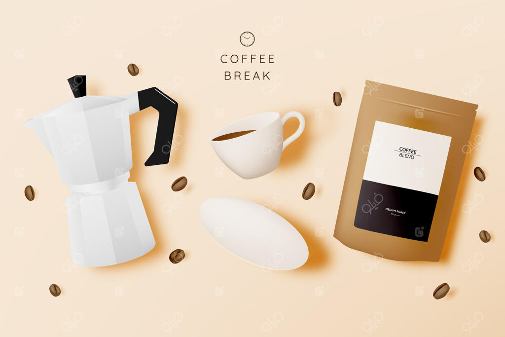 پشت‌زمینه‌ای برای استراحت با طرح فنجان قهوه و رنگ‌های ملایم پاستلی