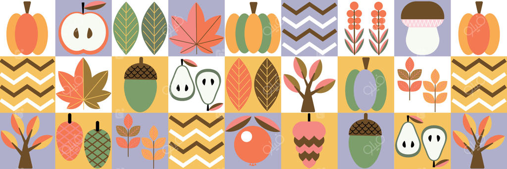الگوهای الهام گرفته از پاییز با طرح برگ‌ها و میوه‌ها - پرو وکتور